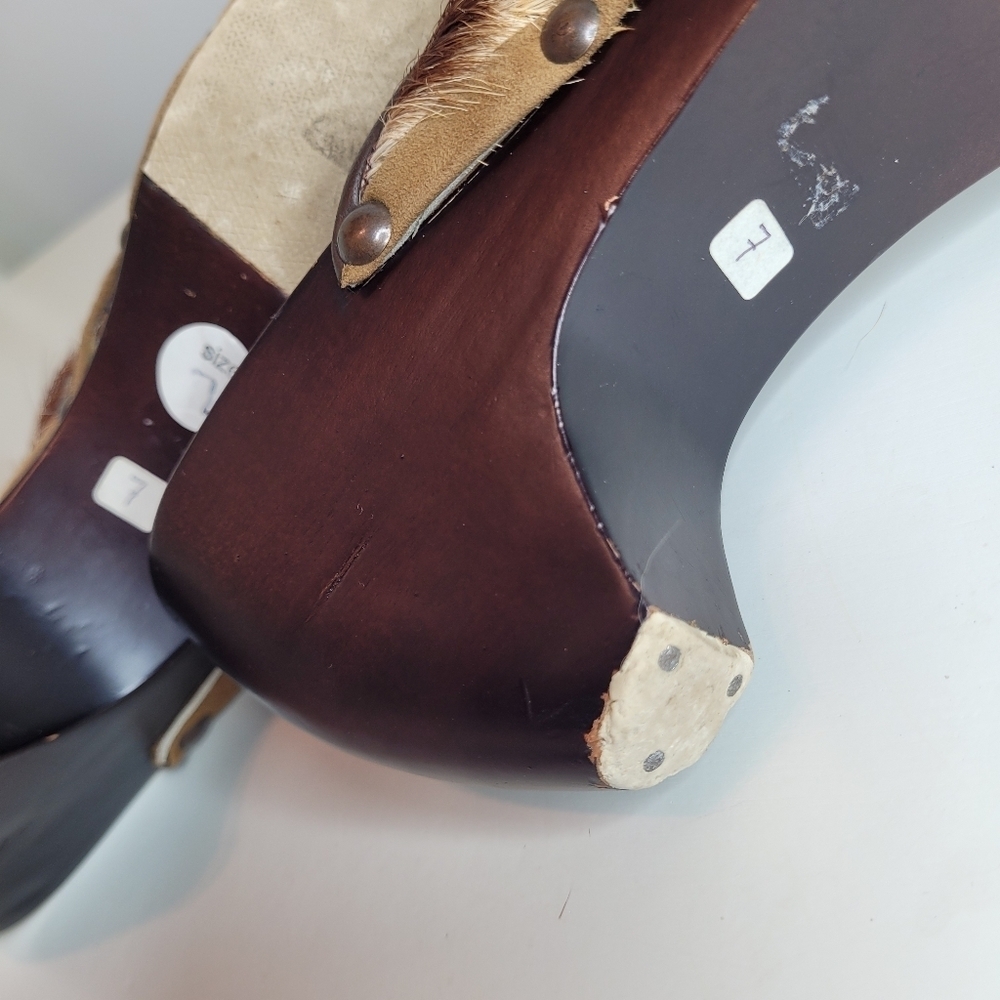 Mystique Calf Hair Leather Wooden Clogs Size Women's 7 - Picture 12 of 13